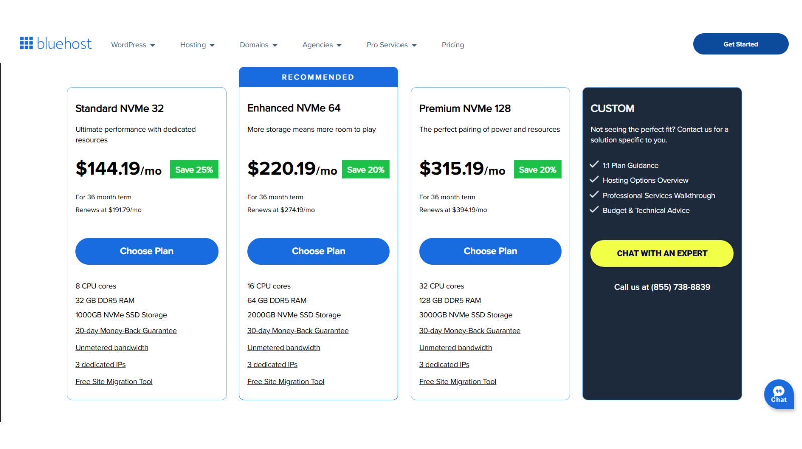 Bluehost Dedicated Server WordPress Pricing